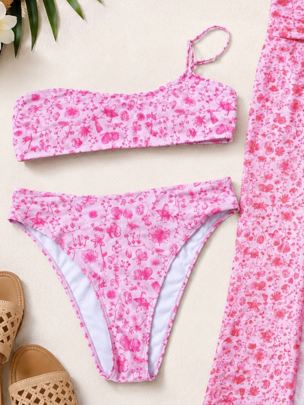 Kendall + Kylie Pink Floral Swim Suit and Cover Up Set Flower Mix